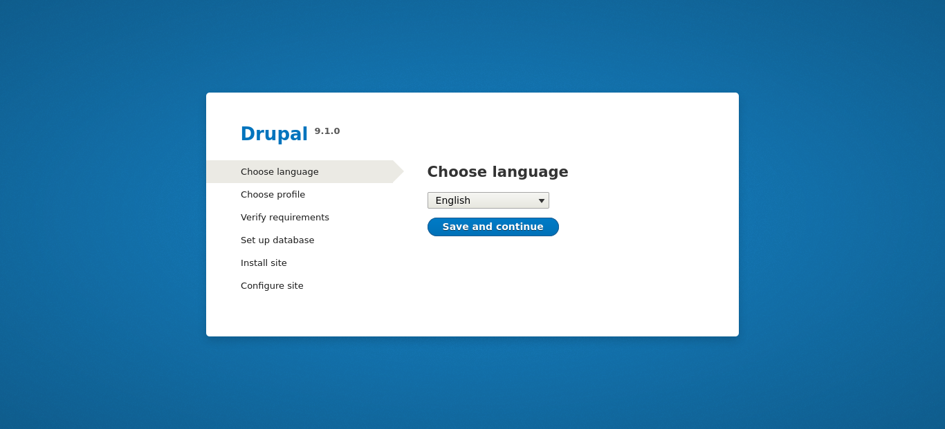 Drupal's welcome page. Choose your language!