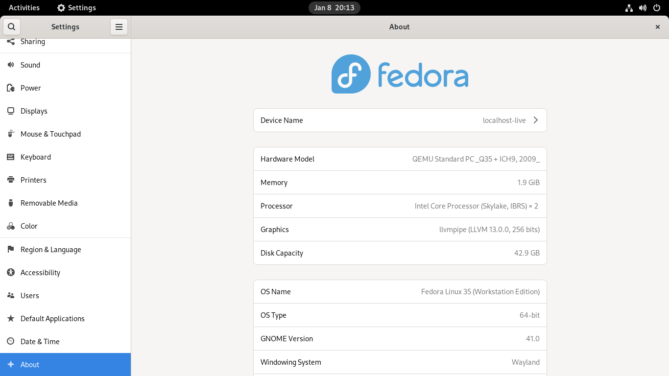 fedora system settings