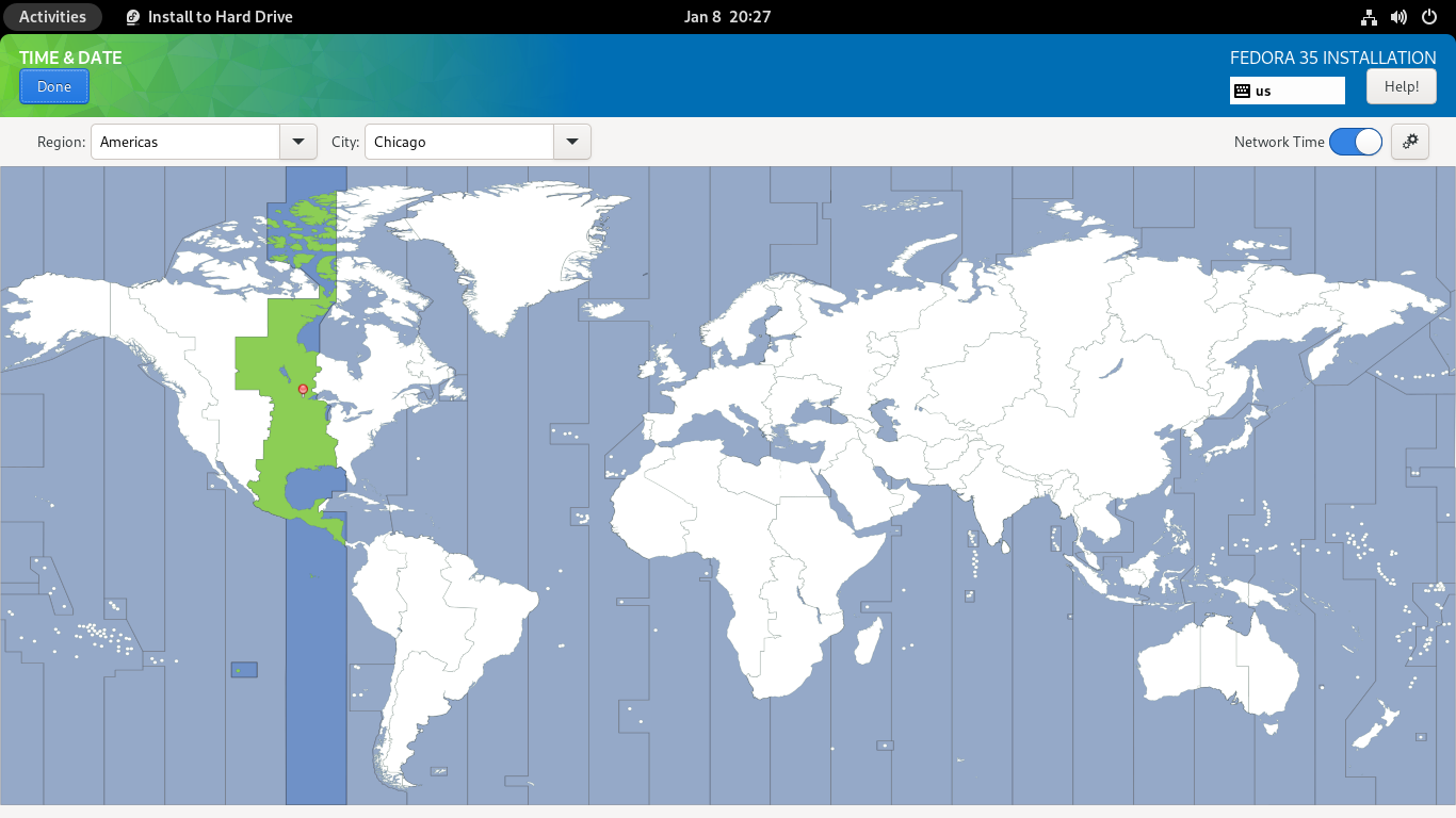 timezone selection screen