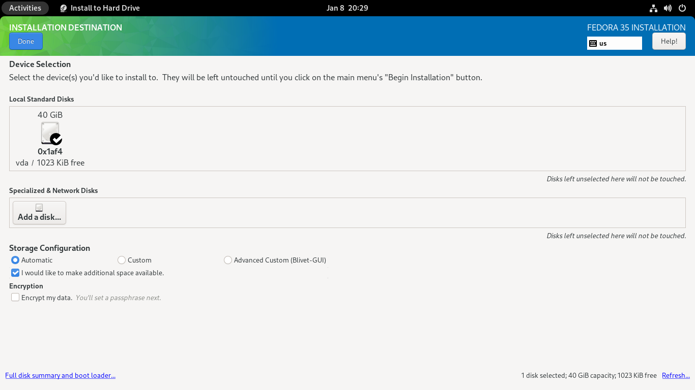 hard drive configuration screen