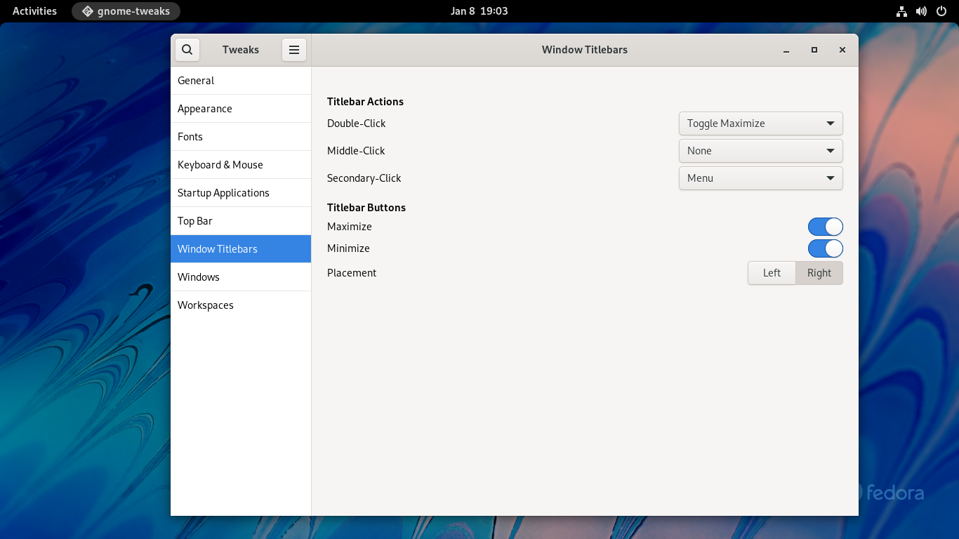 setting normal window buttons with gnome-tweaks