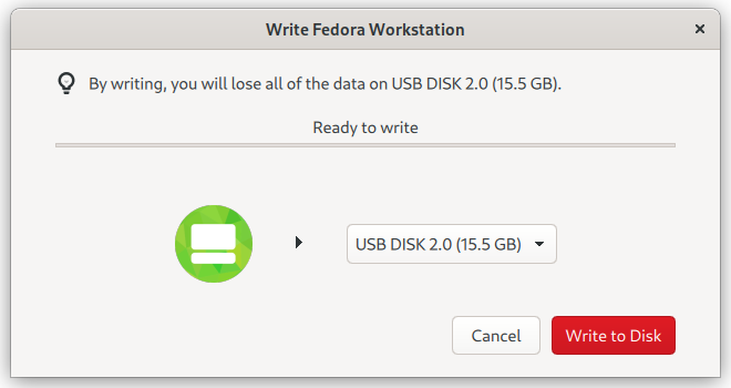 fedora media writer creating an installer