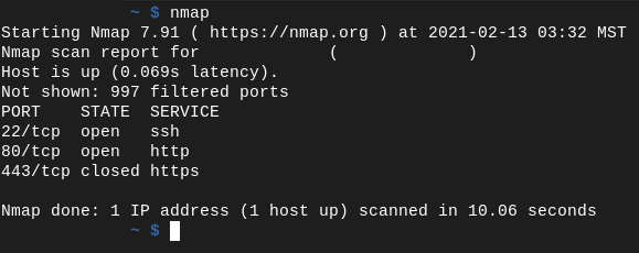 results from nmaping the server from our local machine