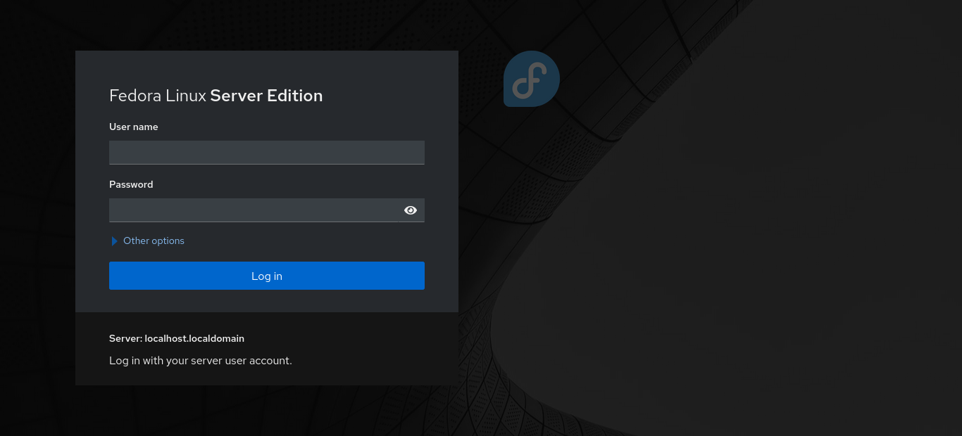 Fedora cockpit login page