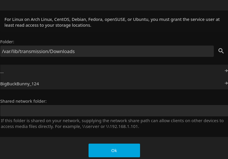 Adding /var/lib/transmissin/Downloads as a media source